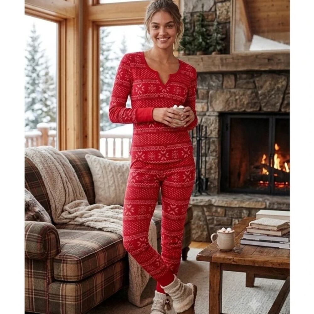 Victorias Secret Red Fair Isle Thermal Pajama Set
